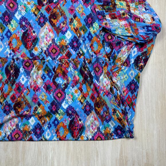 Terra & Sky Tiered Maxi Abstract Watercolor High Low Artistic Casual Dress 0X - Picture 2 of 16